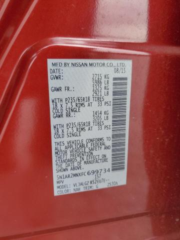 5N1AR2MNXFC699734 - 2015 NISSAN PATHFINDER S RED photo 13