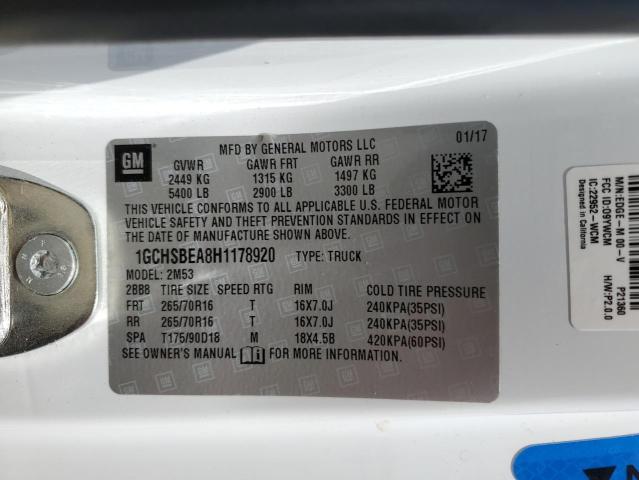 1GCHSBEA8H1178920 - 2017 CHEVROLET COLORADO თეთრი ფოტო 12