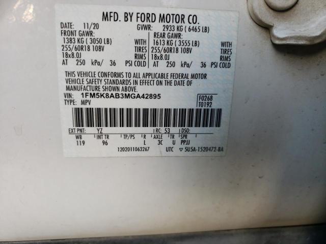 1FM5K8AB3MGA42895 - 2021 FORD EXPLORER POLICE INTERCEPTOR WHITE photo 13