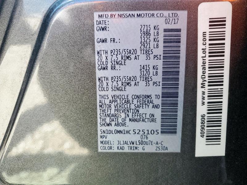 5N1DL0MN1HC525105 - 2017 INFINITI QX60 GRAY photo 14