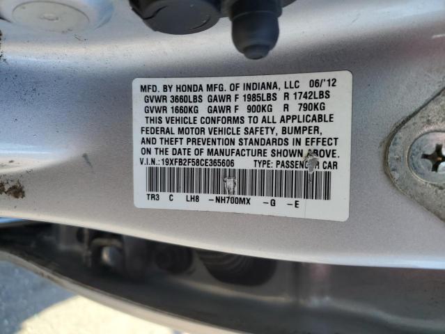19XFB2F58CE365606 - 2012 HONDA CIVIC LX SILVER photo 13