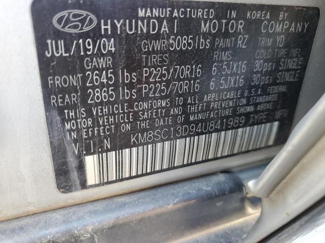 KM8SC13D94U841989 - 2004 HYUNDAI SANTA FE GLS SILVER photo 14