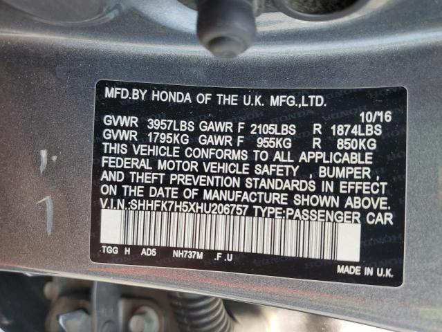 SHHFK7H5XHU206757 - 2017 HONDA CIVIC EX Grafit foto 13