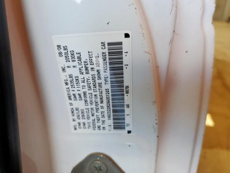 1HGCS22829A001245 - 2009 HONDA ACCORD EXL თეთრი ფოტო 12