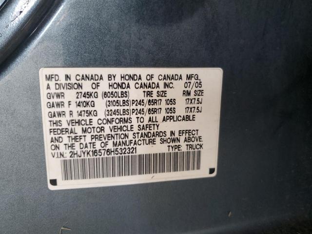 2HJYK16576H532321 - 2006 HONDA RIDGELINE RTL BLUE photo 12