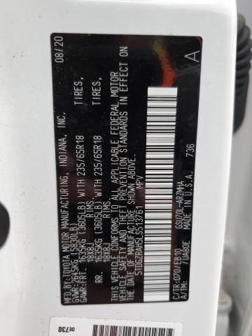 5TDGZRAH5LS513761 - 2020 TOYOTA HIGHLANDER XLE WHITE photo 13