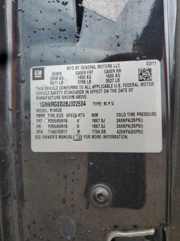 1GNKRGED2BJ322534 - 2011 CHEVROLET TRAVERSE LT BLACK photo 12