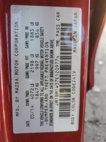 JM1BM1W37E1209774 - 2014 MAZDA 3 GRAND TOURING RED photo 12