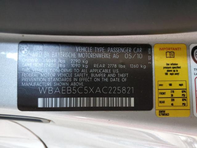 WBAEB5C5XAC225821 - 2010 BMW 650 I SILVER photo 12