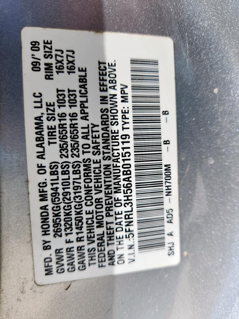 5FNRL3H56AB015119 - 2010 HONDA ODYSSEY EX SILVER photo 13