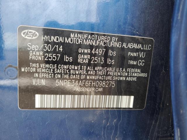 5NPE34AF6FH098275 - 2015 HYUNDAI SONATA SPORT BLUE photo 12