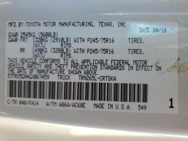 5TFRX5GN4GX067459 - 2016 TOYOTA TACOMA ACCESS CAB أبيض صورة 13