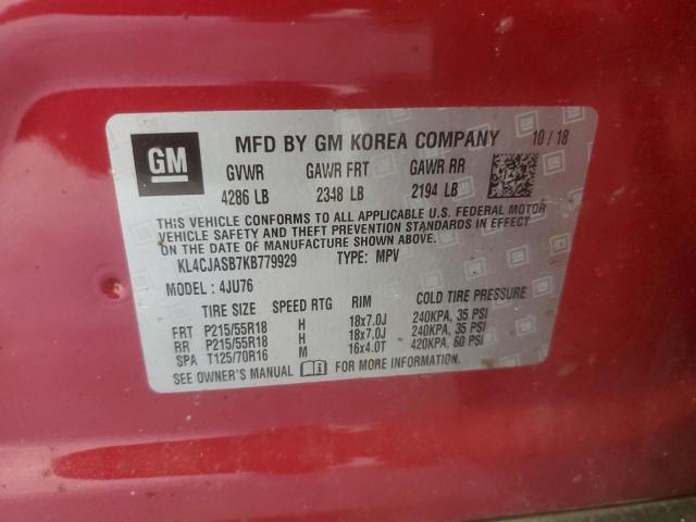 KL4CJASB7KB779929 - 2019 BUICK ENCORE PREFERRED მუქწითელი ფოტო 13