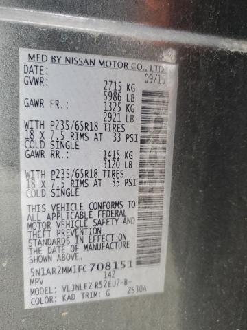 5N1AR2MM1FC708151 - 2015 NISSAN PATHFINDER S GRAY photo 13