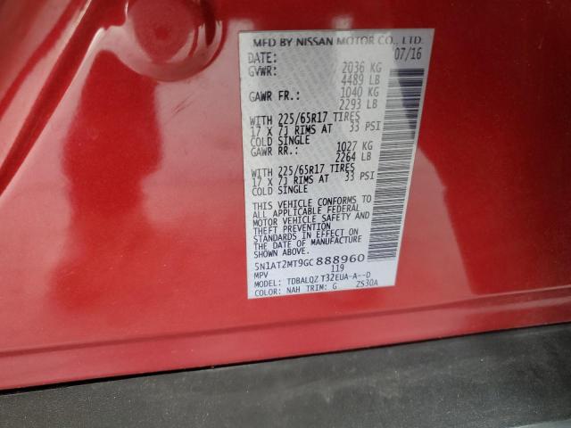 5N1AT2MT9GC888960 - 2016 NISSAN ROGUE S წითელი ფოტო 14