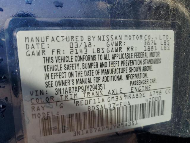 3N1AB7AP9JY294351 - 2018 NISSAN SENTRA S BLUE photo 13