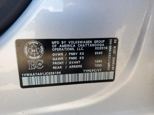 1VWAA7A31JC028194 - 2018 VOLKSWAGEN PASSAT S Gümüş foto 12