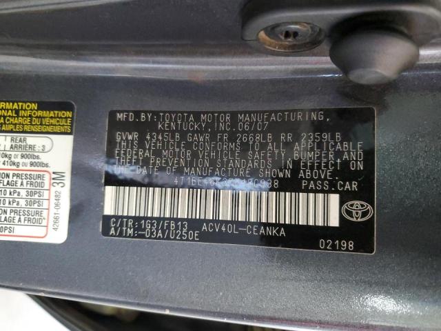4T1BE46K37U180938 - 2007 TOYOTA CAMRY CE CHARCOAL photo 12