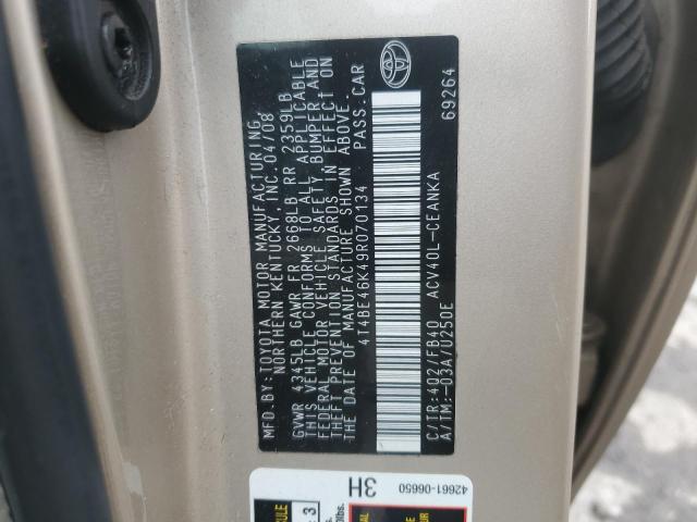 4T4BE46K49R070134 - 2009 TOYOTA CAMRY BASE TAN photo 12