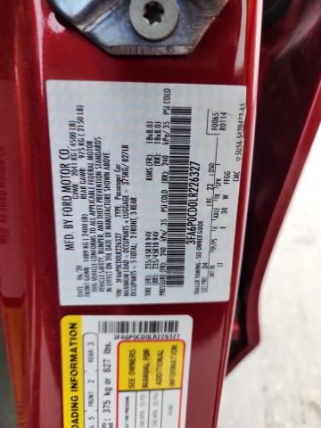 3FA6P0CD0LR226327 - 2020 FORD FUSION SEL RED photo 13