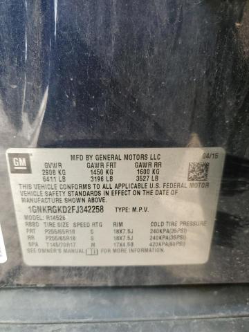 1GNKRGKD2FJ342258 - 2015 CHEVROLET TRAVERSE LT 蓝色 照片 13