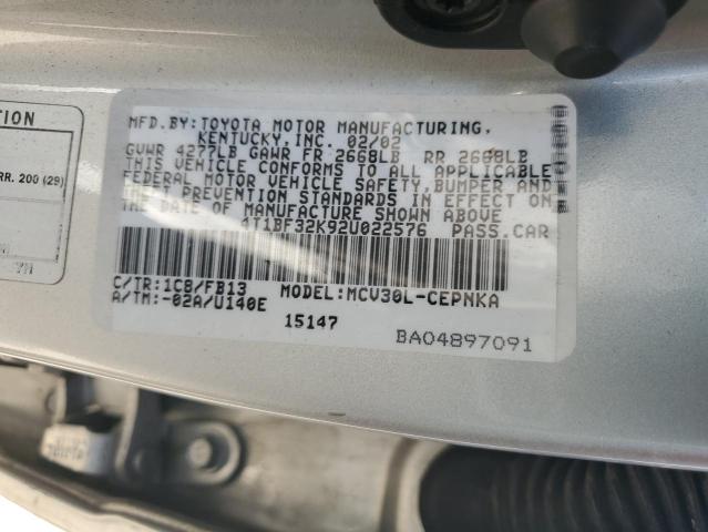 4T1BF32K92U022576 - 2002 TOYOTA CAMRY LE SILVER photo 13