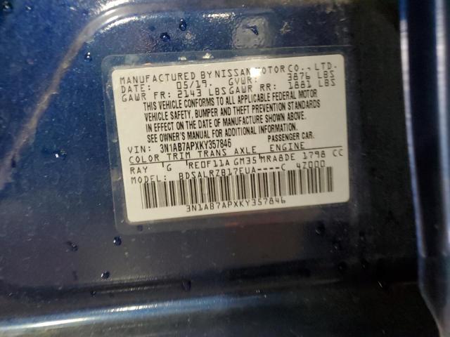 3N1AB7APXKY357846 - 2019 NISSAN SENTRA S BLUE photo 13