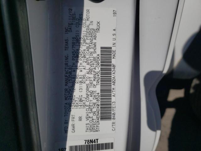 5TFUX4EN4DX018524 - 2013 TOYOTA TACOMA ACCESS CAB თეთრი ფოტო 12