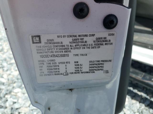 1GCEC14T64Z260010 - 2004 CHEVROLET SILVERADO C1500 WHITE photo 12