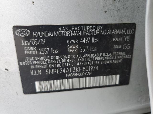 5NPE24AF3KH801974 - 2019 HYUNDAI SONATA SE SILVER photo 12