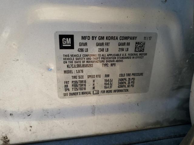 KL7CJLSB8JB585293 - 2018 CHEVROLET TRAX 1LT 银色 照片 13