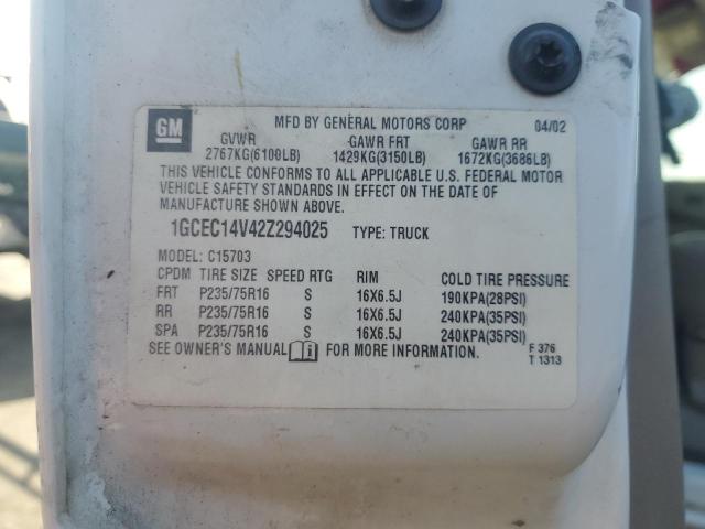 1GCEC14V42Z294025 - 2002 CHEVROLET SILVERADO C1500 თეთრი ფოტო 12