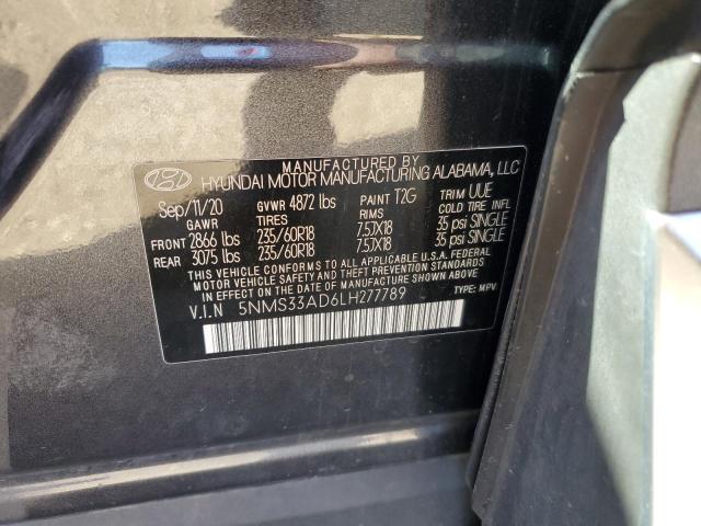 5NMS33AD6LH277789 - 2020 HYUNDAI SANTA FE SEL GRAY photo 12