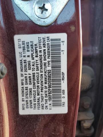 19XFB2F96DE058293 - 2013 HONDA CIVIC EXL MAROON photo 12
