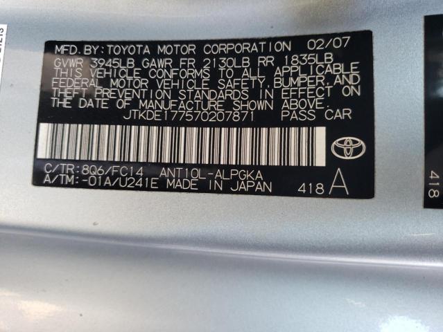 JTKDE177570207871 - 2007 TOYOTA SCION TC ლურჯი ფოტო 12