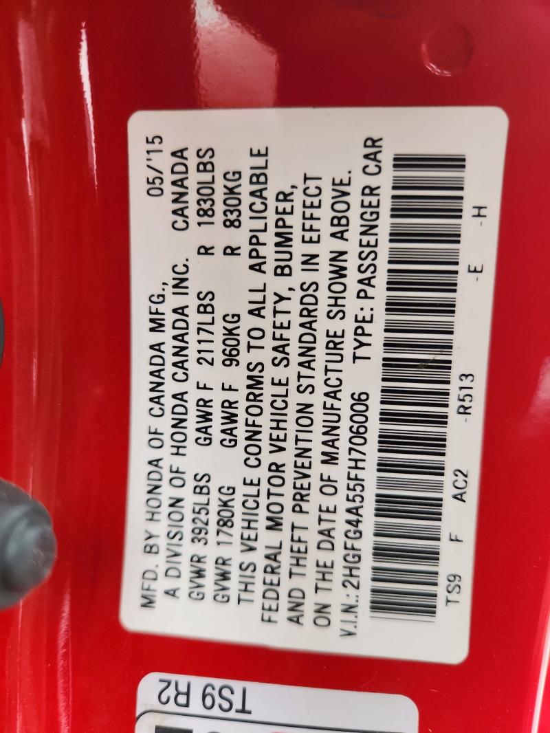 2HGFG4A55FH706006 - 2015 HONDA CIVIC SI RED photo 12