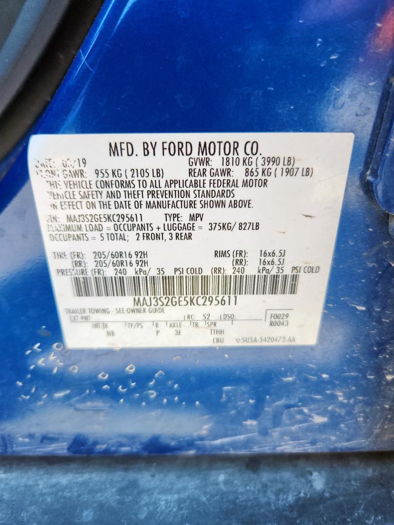 MAJ3S2GE5KC295611 - 2019 FORD ECOSPORT SE Mavi fotoğraf 13