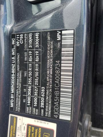 4JGDA5HB1CA008734 - 2012 MERCEDES-BENZ ML 350 4MATIC GRAY photo 14