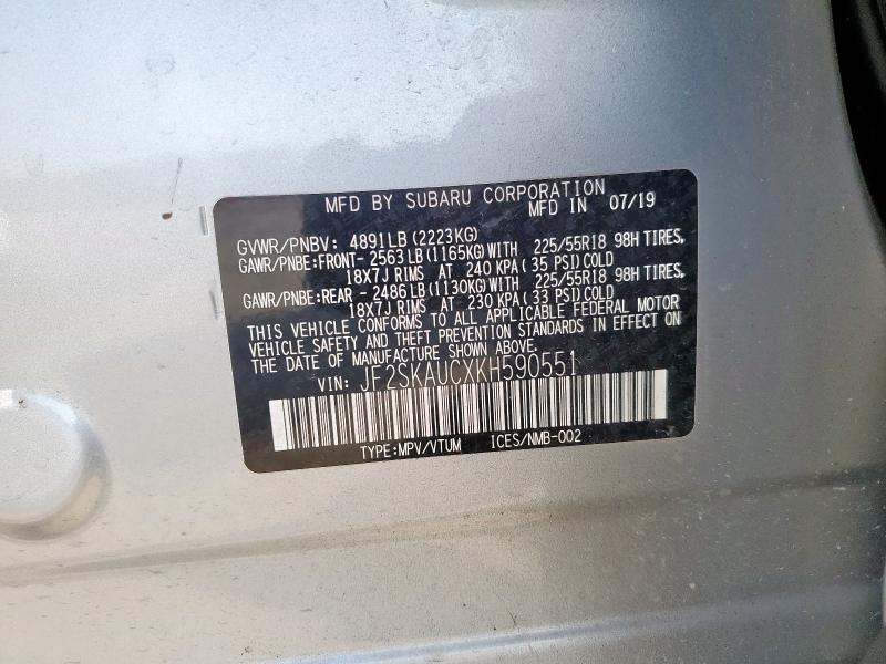 JF2SKAUCXKH590551 - 2019 SUBARU FORESTER LIMITED ვერცხლისფერი ფოტო 13