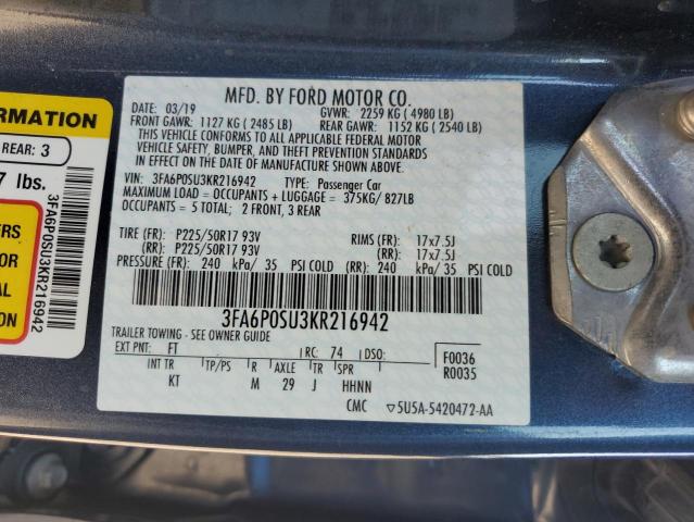 3FA6P0SU3KR216942 - 2019 FORD FUSION TITANIUM Mavi foto 13
