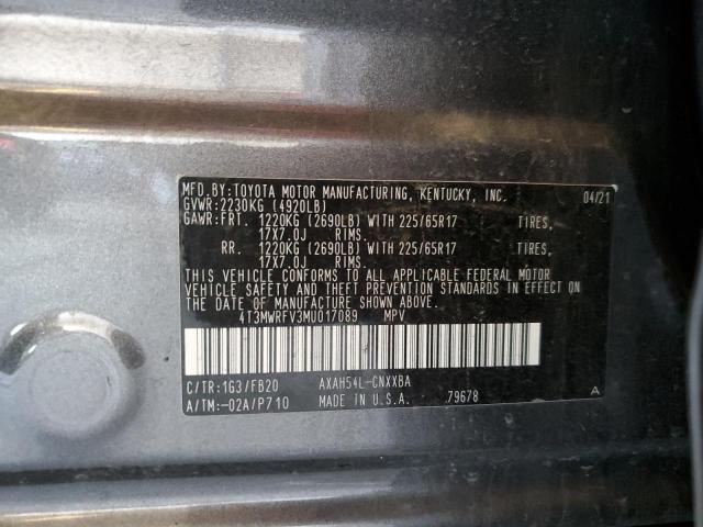 4T3MWRFV3MU017089 - 2021 TOYOTA RAV4 LE 灰色 照片 13