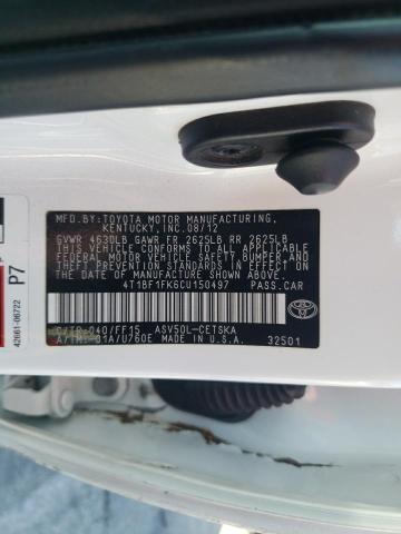 4T1BF1FK6CU150497 - 2012 TOYT CAMRY BASE WHITE photo 12