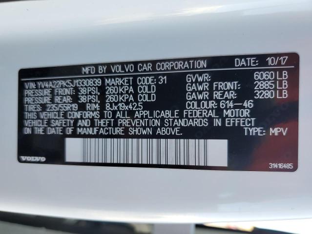 YV4A22PK5J1330839 - 2018 VOLVO XC90 T6 WHITE photo 13