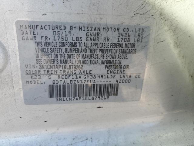 3N1CN7AP1KL879262 - 2019 NISSAN VERSA S SILVER photo 12