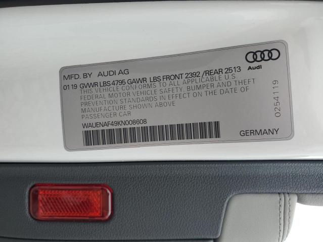 WAUENAF49KN008608 - 2019 AUDI A4 PREMIUM PLUS WHITE photo 12