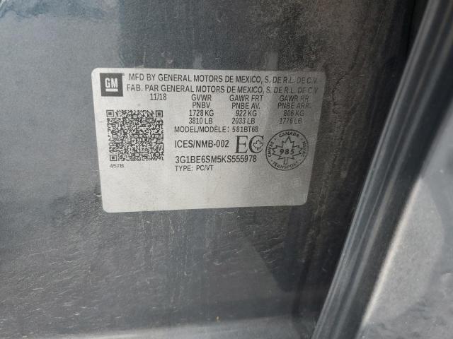 3G1BE6SM5KS555978 - 2019 CHEVROLET CRUZE LT Gris photo 12