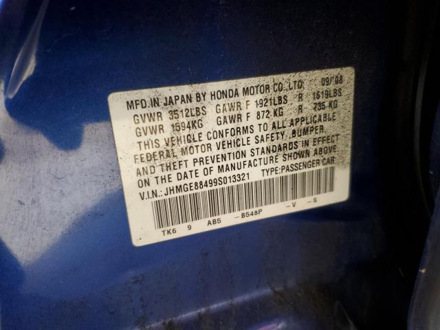 JHMGE88499S013321 - 2009 HONDA FIT SPORT BLUE photo 13