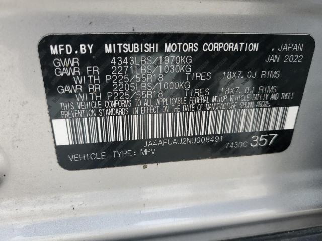 JA4APUAU2NU008491 - 2022 MITSUBISHI OUTLANDER ES Серебристый фото 13