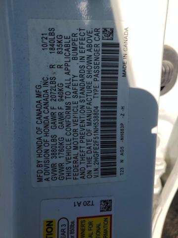 2HGFE2F51NH538804 - 2022 HONDA CIVIC SPORT أبيض صورة 12