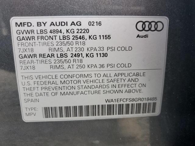 WA1EFCFS8GR018485 - 2016 AUDI Q3 PREMIUM PLUS رمادي صورة 14